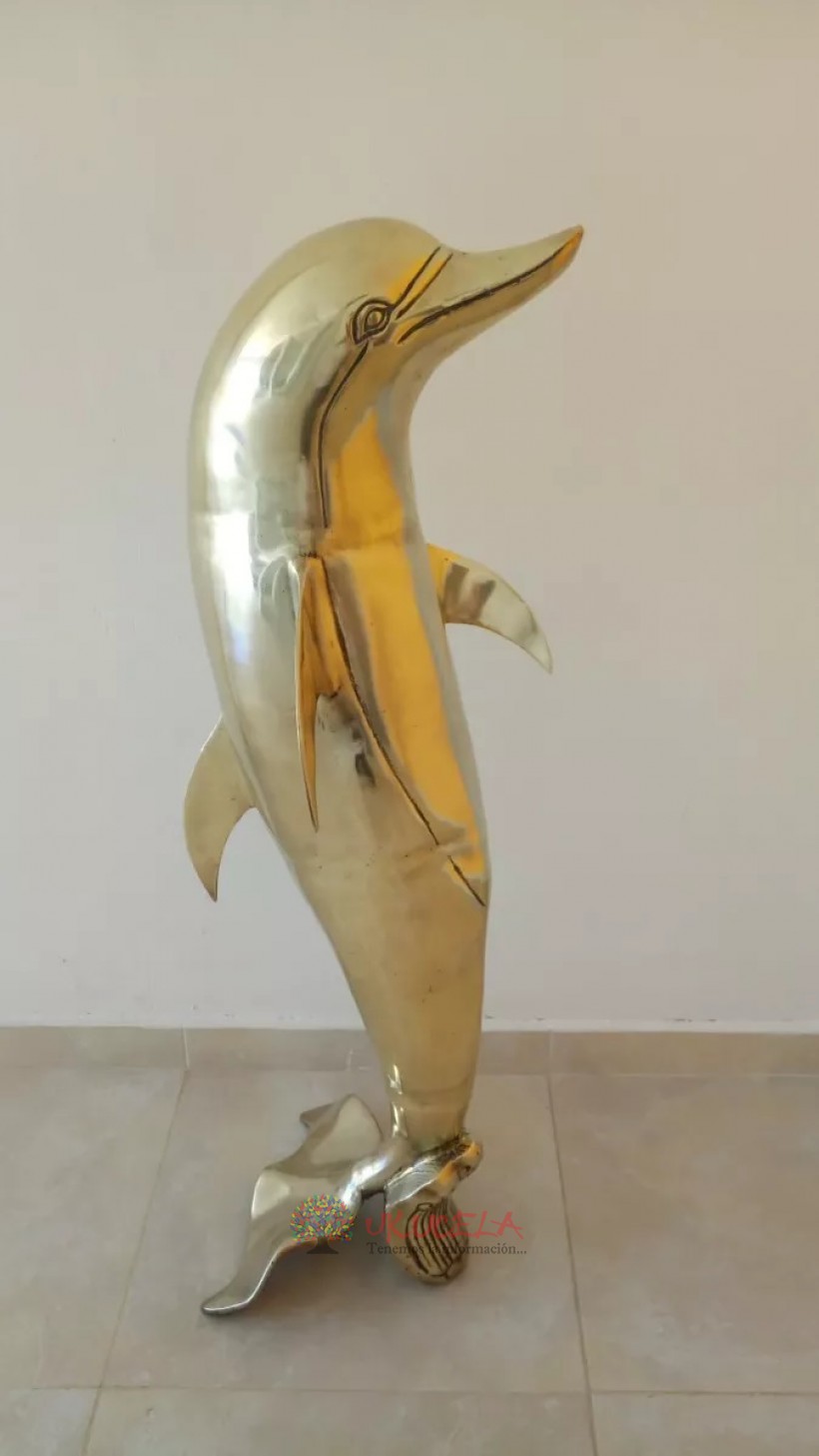 ESCULTURA DE DELFIN ANTIGUA EN BRONCE 1920 TAMAÑO REAL