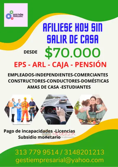 AFILIACIONES A SEGURIDAD SOCIAL EPS ARL CAJA PENSIÓN