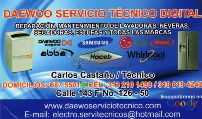 REPARACION Y MANTENIMIENTO PARA LAVADORAS Y NEVERAS DAEWOO.