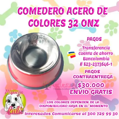 COMEDERO PARA PERROS METALICOS ANTIDESLIZANTES 32 ONZ