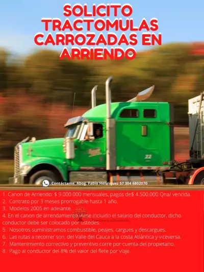 SOLICITO ALQUILER 10 TRACTOMULAS CARROZADAS