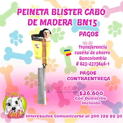CEPILLO PARA PERROS PEINETA CABO MADERA