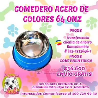 COMEDERO PARA PERROS METALICOS ANTIDESLIZANTES 64 ONZ