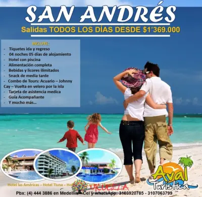 Excursiones a LA ISLA DE SAN ANDRÉS TODOS LOS DÍAS DEL AÑO