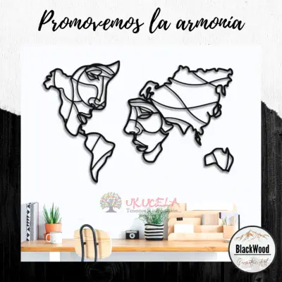 Mapa mundial en rostros en madera de 6mm